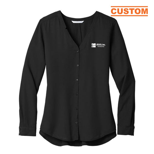 Jesco Ladies Long Sleeve Button-Front Blouse