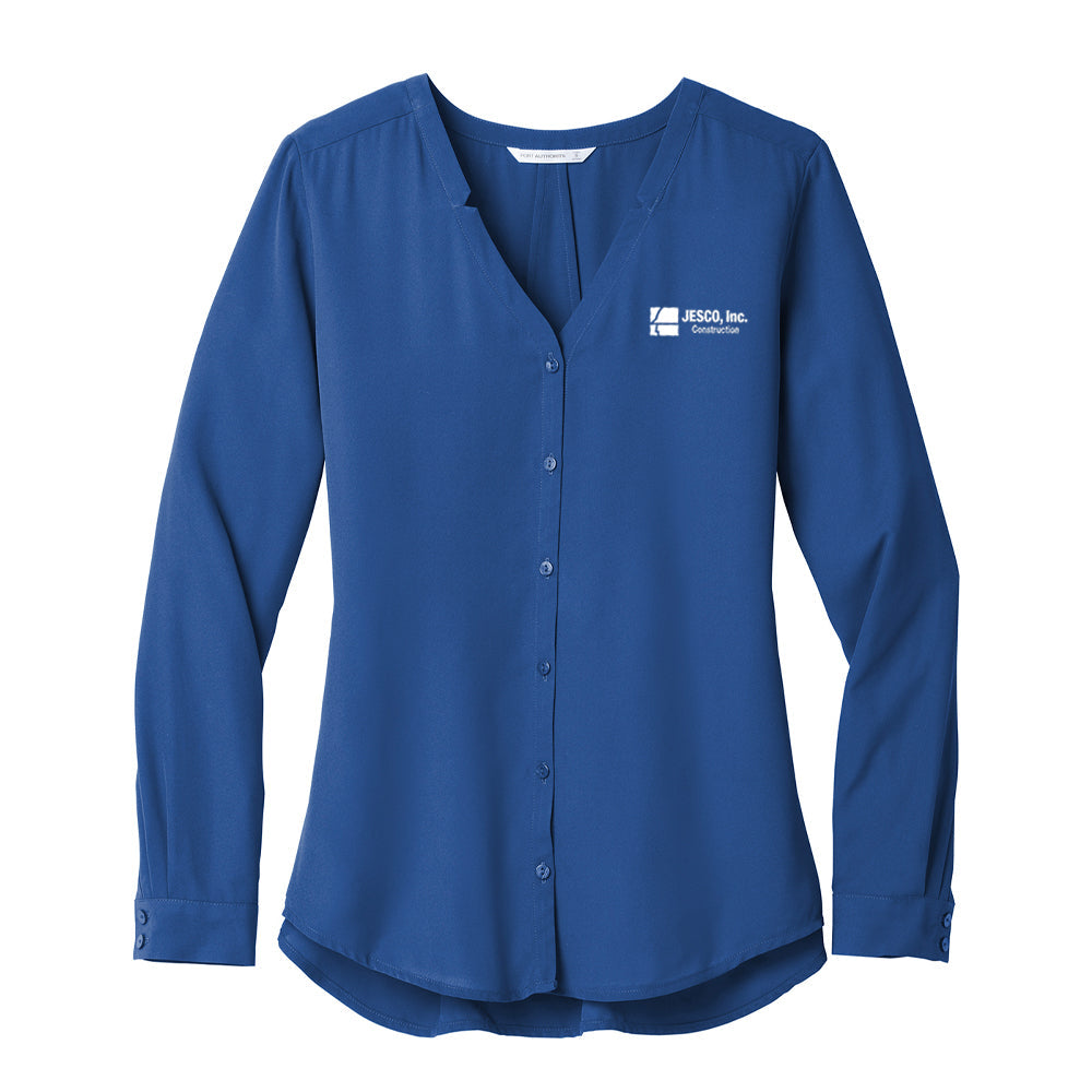 Jesco Ladies Long Sleeve Button-Front Blouse